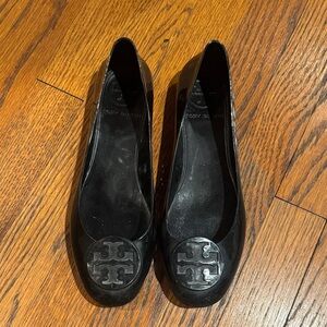 Tory Burch Black Rain Flats with Logo Detail